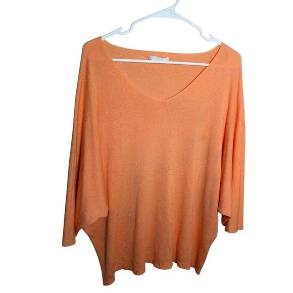 Made In Italy Sweater Women's Orange V-Neck Slouchy Dolman Pullover Knit - Picture 1 of 9